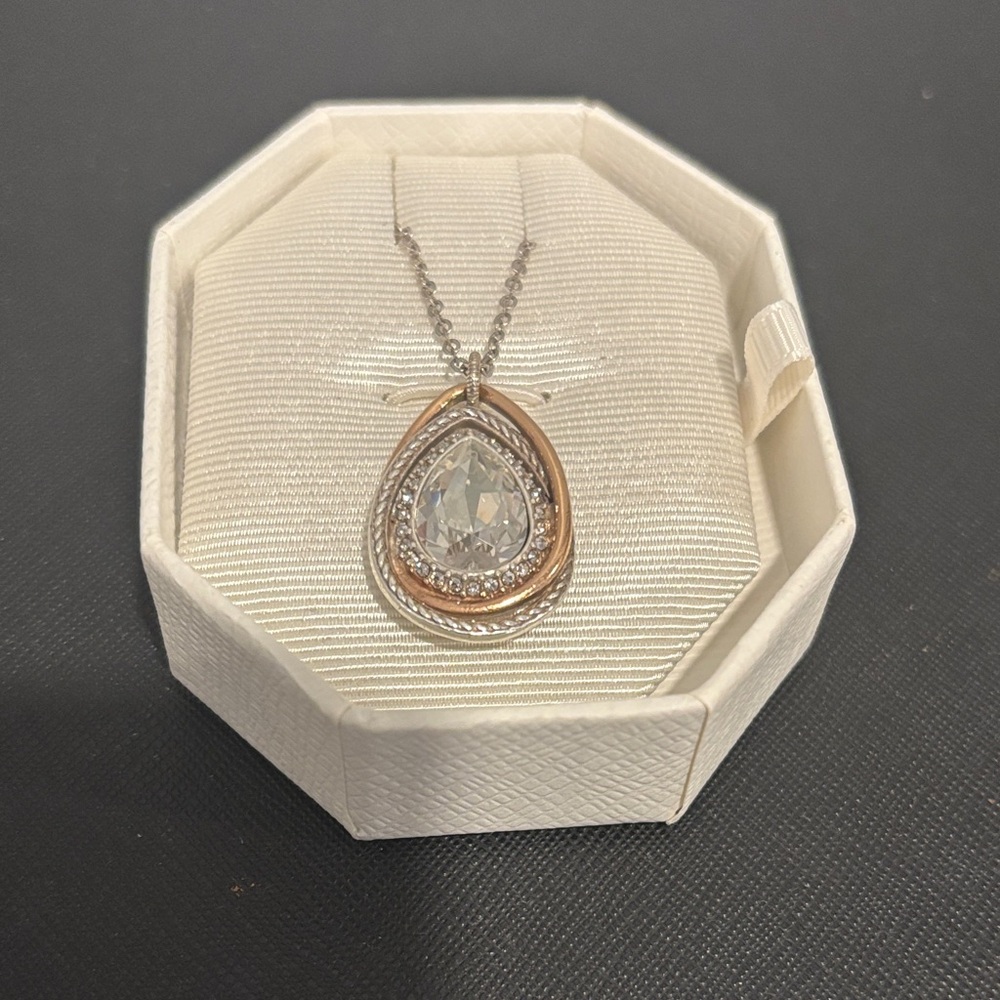 Silver and Rose Gold Teardrop Pendant Necklace